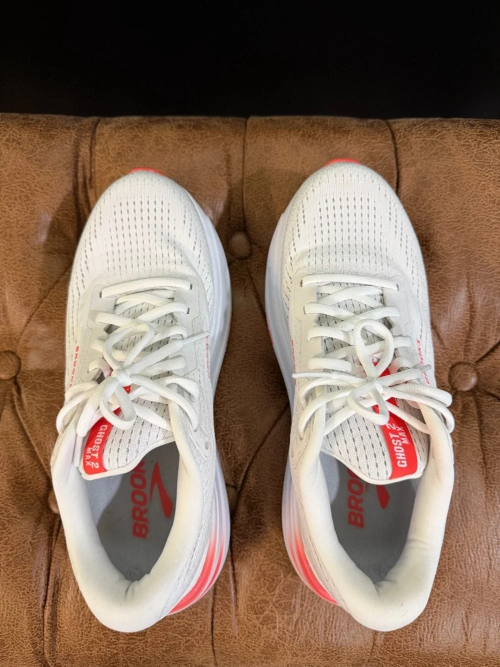 Brooks Ghost 2 Max White Running Shoes with Coral Accents - Picture 1 of 7